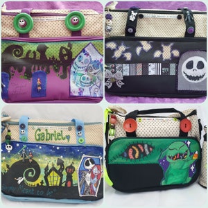 Large Commission Tim Burton NIGHTMARE BEFORE CHRISTMAS Corpse Bride Jack sally Zero Diaper Nappy Baby changing Bag Gothic image 4