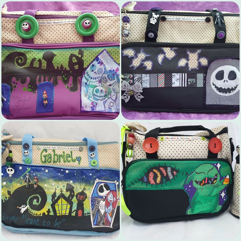 Large Commission Tim Burton NIGHTMARE BEFORE CHRISTMAS Corpse Bride Jack sally Zero Diaper Nappy Baby changing Bag Gothic image 4