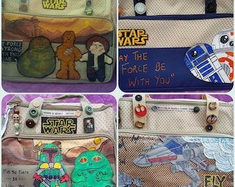 SMALL Custom Star Wars Geek  Nappy Diaper Baby CHANGING BAG Ewok R2D2 Chewbacca and Han Solo Death star Rebel