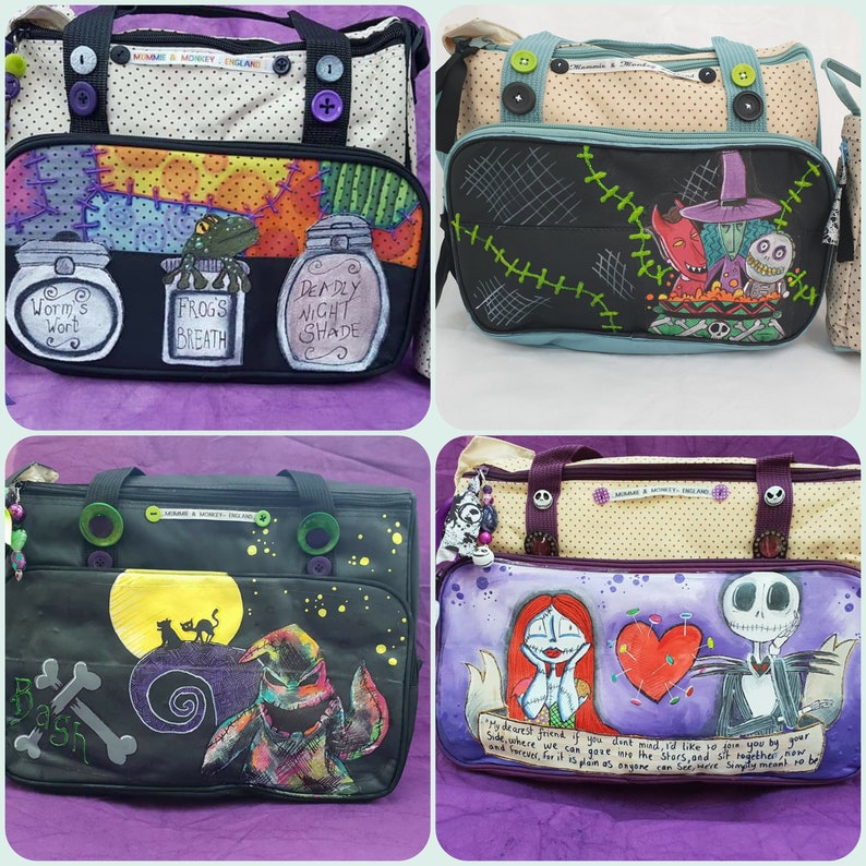 Large Commission Tim Burton NIGHTMARE BEFORE CHRISTMAS Corpse Bride Jack sally Zero Diaper Nappy Baby changing Bag Gothic image 3