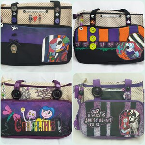 Large Commission Tim Burton NIGHTMARE BEFORE CHRISTMAS Corpse Bride Jack sally Zero Diaper Nappy Baby changing Bag Gothic image 2