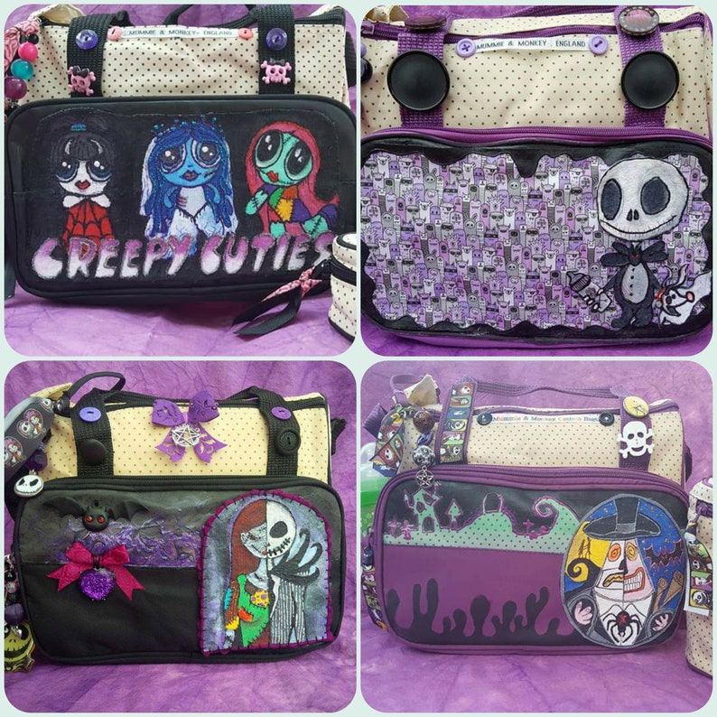 Large Commission Tim Burton NIGHTMARE BEFORE CHRISTMAS Corpse Bride Jack sally Zero Diaper Nappy Baby changing Bag Gothic image 8