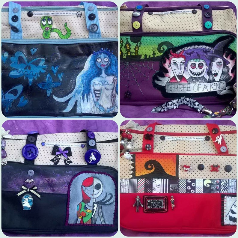 Large Commission Tim Burton NIGHTMARE BEFORE CHRISTMAS Corpse Bride Jack sally Zero Diaper Nappy Baby changing Bag Gothic image 9