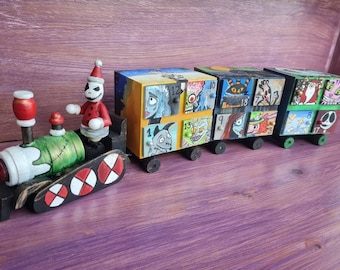 24" Wooden Handpainted Tim Burton Collection Advent Christmas countdown scare Train!
