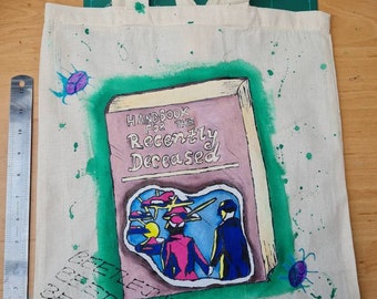 SALE Hand painted Beetlejuice Handbook for the recently deceased Shopping Canvas Tote Bag Trick or treat