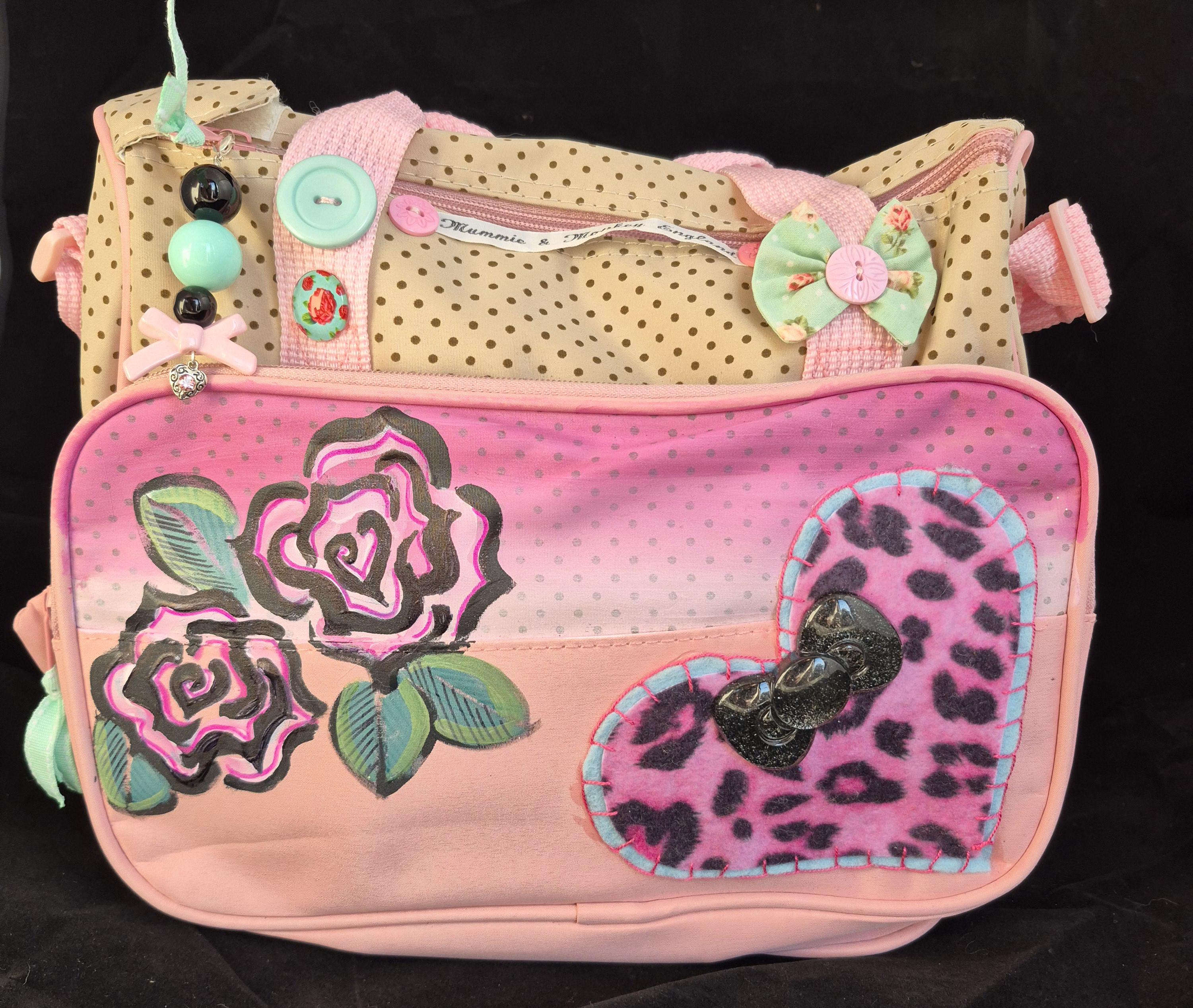 Kleine roze rockabilly luipaardprint hart luier luier luiertas dames handtas