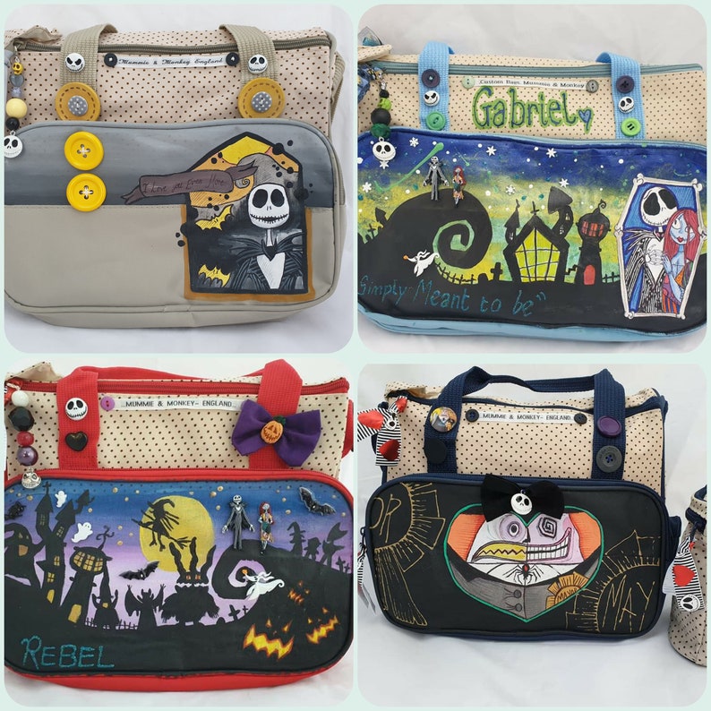 Large Commission Tim Burton NIGHTMARE BEFORE CHRISTMAS Corpse Bride Jack sally Zero Diaper Nappy Baby changing Bag Gothic image 7