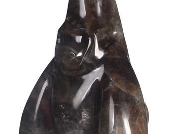 3.98インチ 345g 天然白翡翠 手彫り 猿の彫刻、Davyuan 置物、霊長類