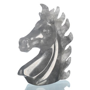 4.09&quot; 233g Gray Quartz Crystal Hand Carved Horse Head Sculpture, Animal Figurine, Pony Gemstone Carving Collectibles, #35W07, Joancarving