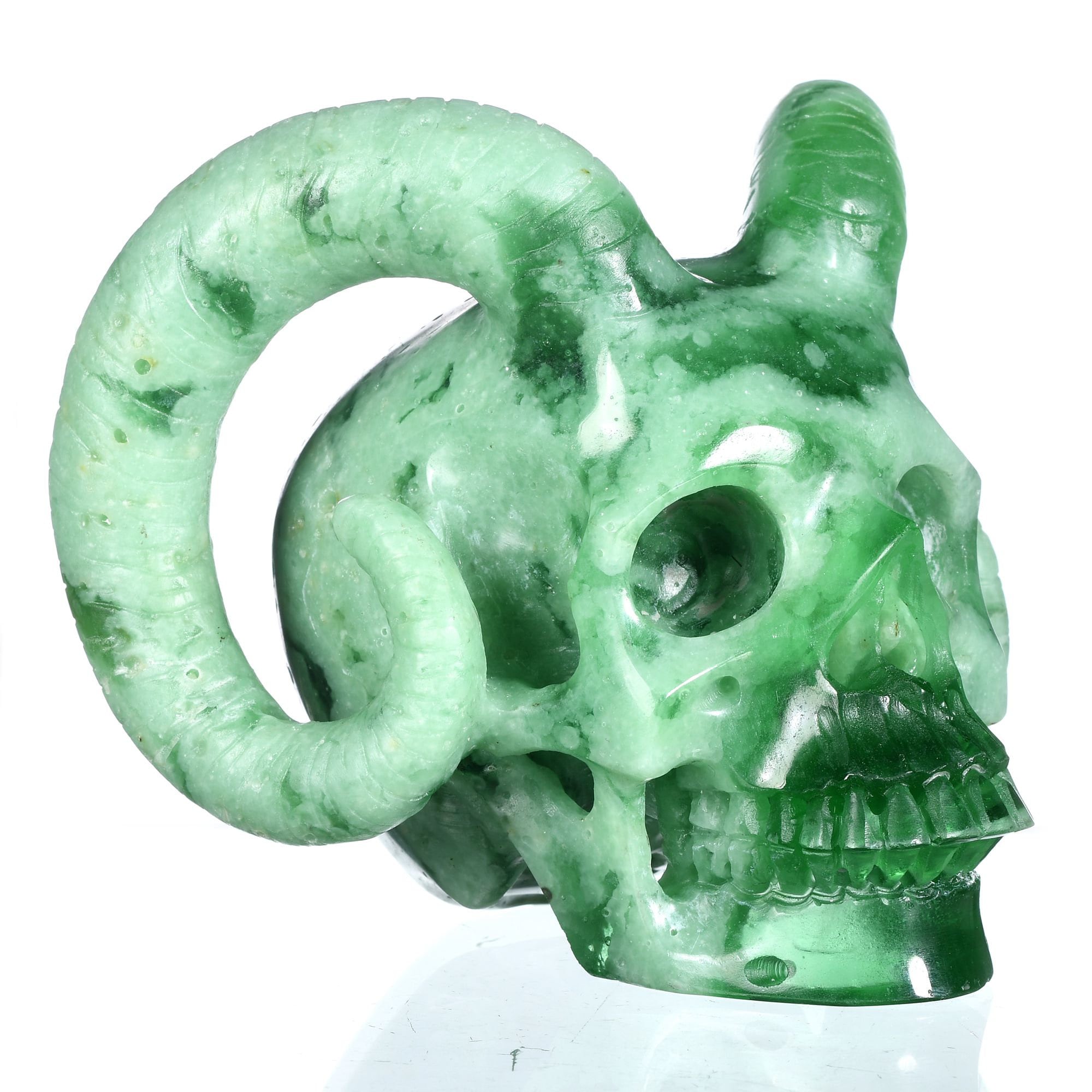 Calavera malvada de obsidiana verde brillante, hecha a mano, de 4,61\, image size:2000x2000