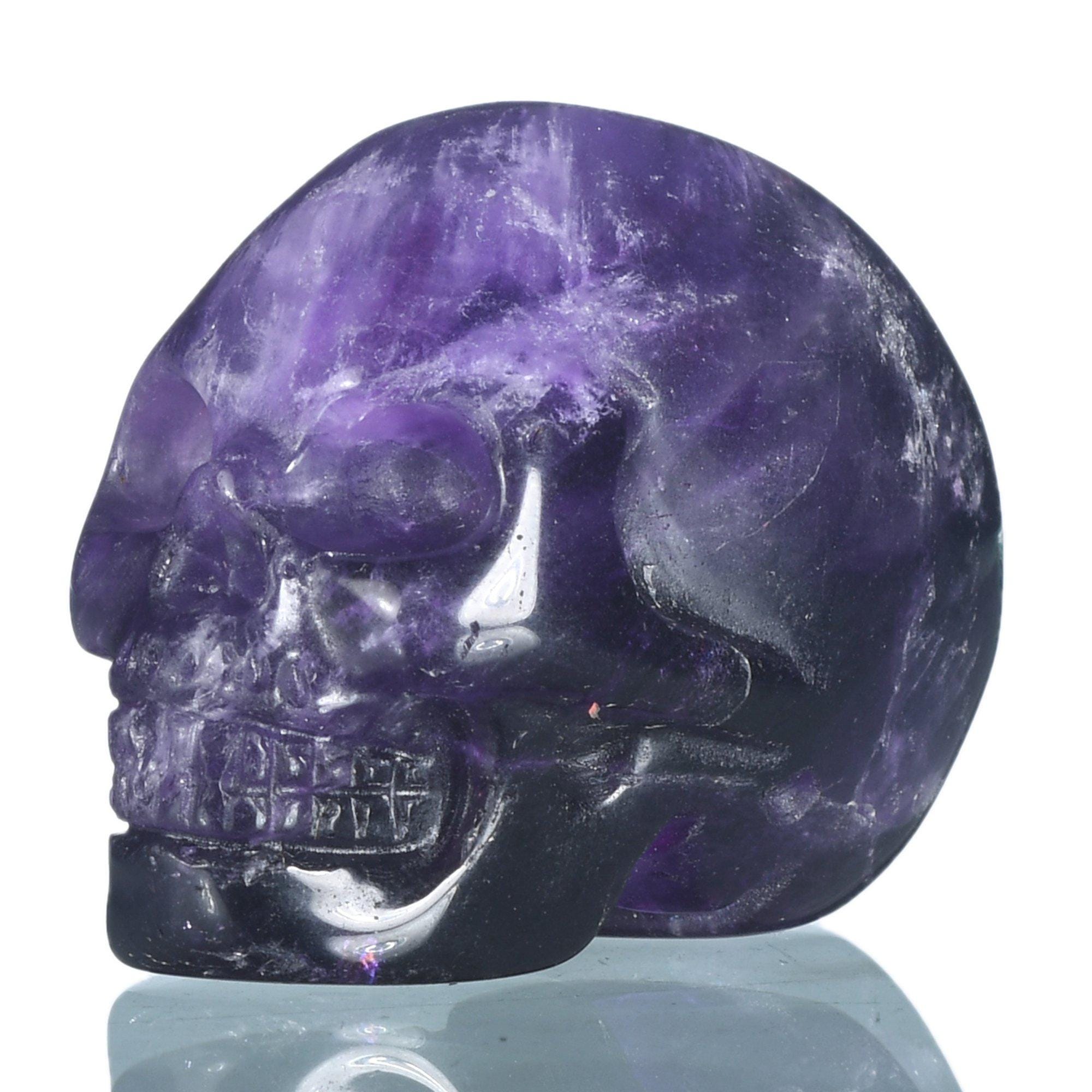 Free Shipping! SMALL 1.5" Natural Amethyst Hand Carved Human Skull Sculpture, Crystal Skull Figurine, Stone Carving, #38O42, Joancarving