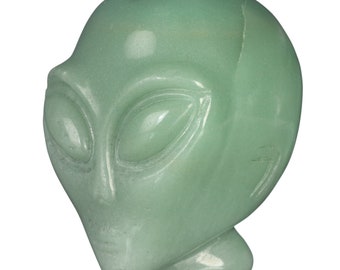 2,13 po. 151 g ! Sculpture de tête d'extraterrestre faite main en aventurine verte naturelle, objets d'art étoiles, cadeau de guérison, #37E09, Joancarving