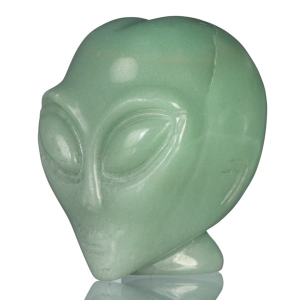 2.13" 151g New Arrival! Natural Green Aventurine Handmade Alien Head Sculpture, Star Being Art Objects, Healing Gift, #37E09, Joancarving