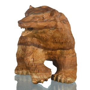 7.28&quot; 1044g Natural Picture Jasper Hand Carved Bear Sculpture, Brown Bear Figurine, Animal Stone Carving, Collectibles, #BF02, Joancarving