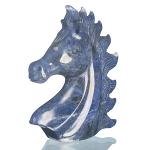 3.98&quot; 183g Natural Sodalite Hand Carved Horse Head Sculpture, Animal Figurine, Pony Gemstone Carving Collectibles, #35W06, Joancarving