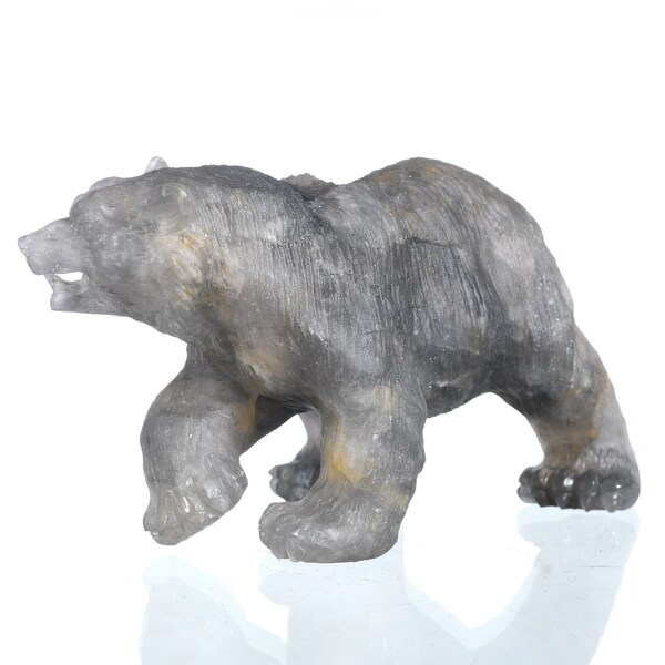 5.2" 397g Natural Gray Quartz Hand Carved Bear Sculpture, Grizzly Bear Figurine, Animal Stone Carving, Collectibles, #AY30, Joancarving