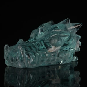 Free Shipping! 2.09" Man-made Blue Obsidian Handmade Dragon Skull Figurine, Dragon Head Sculpture, Crafts, Collectible, #38B93, Joancarving