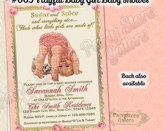 Vintage Baby Shower Invitation Pink Gold Girl Girls Playful Puppy / Custom DIGITAL INVITATIONS Printable #065