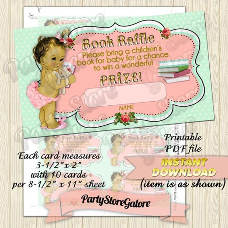vintage girl baby shower book raffle tickets ticket shabby etsy