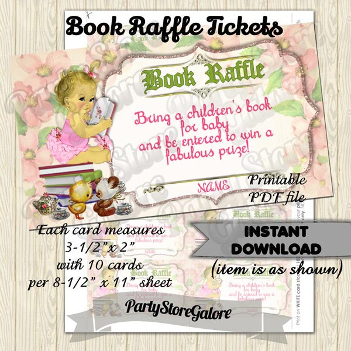 Vintage Girl Baby Shower BOOK Raffle Tickets / Ticket Tea Etsy