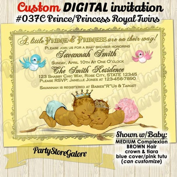 Vintage Twins Baby Shower Personalised Invitations
