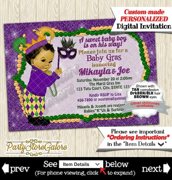 mardi gras baby shower invitations