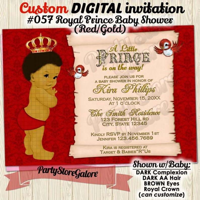 Boy Baby Shower Invitations Vintage Royal Prince African Etsy