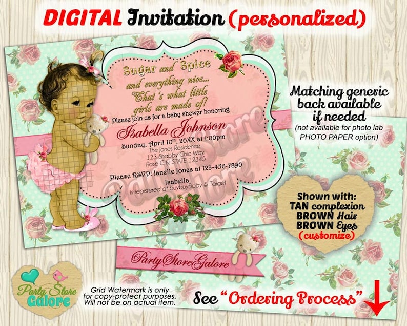 Vintage Baby Girl Shower Invitations / Shabby Chic Teddy Bear Etsy