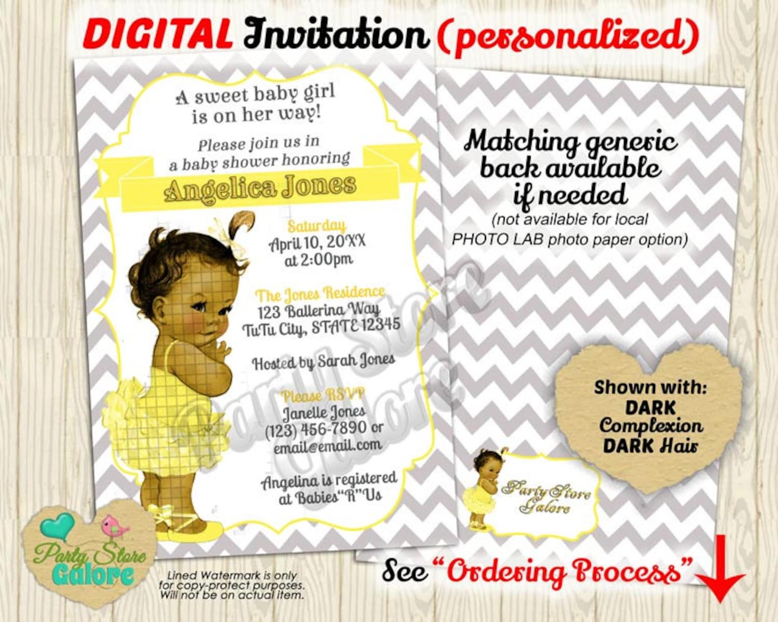 yellow and gray baby shower chevron invitation girls girl ballet ballerina tutu / personalized digital invitation printable desi