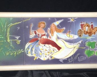 Amazing Vintage Fairy Tale CINDERELLA Hand Painted Tile Picture