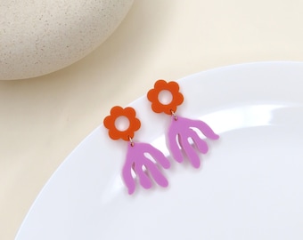 Boucles d'oreilles branches Matisse en acrylique en violet