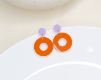 Colorblock Circle Ohrstecker in flieder & orange