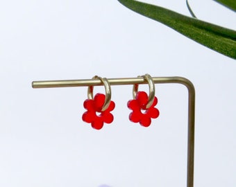 Rote Flower Edelstahl Hoops