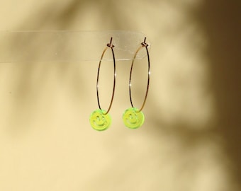 Neon smiley hoop earrings made of stainless steel