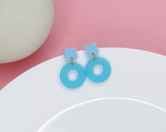 Pendientes de Square Circle en azul claro y azul hielo