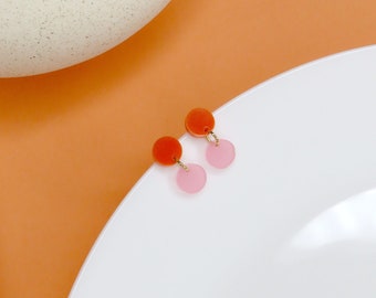 Boucles d'oreilles Dotty en acrylique rose glace orange, clous d'oreilles en acier inoxydable, particulièrement compatibles