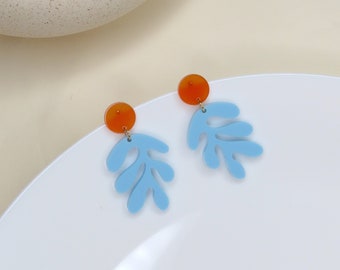 Boucles d'oreilles en acrylique floral Matisse bleu clair | Boucles d'oreilles fleurs | Fait main