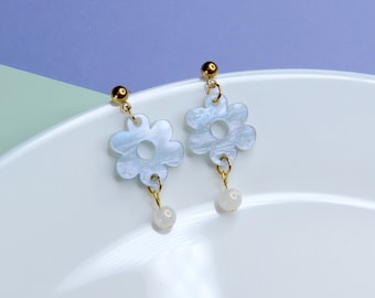 Boucles d'oreilles à tige avec fleurs de ciel d'hiver