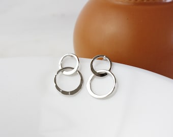 Double cercle - oreille plaqué argent clou boucles d’oreilles