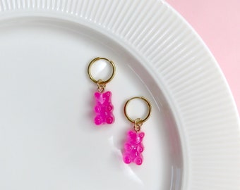 Boucles d'oreilles créoles roses ours gommeux