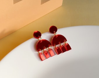 Boucles d'oreilles miroir Lady in Red avec clous en acier inoxydable