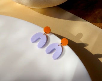 Small Orange Yellow Lilac Arch Arch Earrings