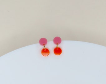 Dotty acrylic earrings in neon pink orange