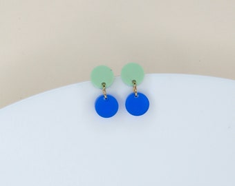 Dotty acrylic earrings in light green deep blue