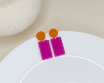 Boucles d'oreilles déclaration lilas orange en acier inoxydable et acrylique