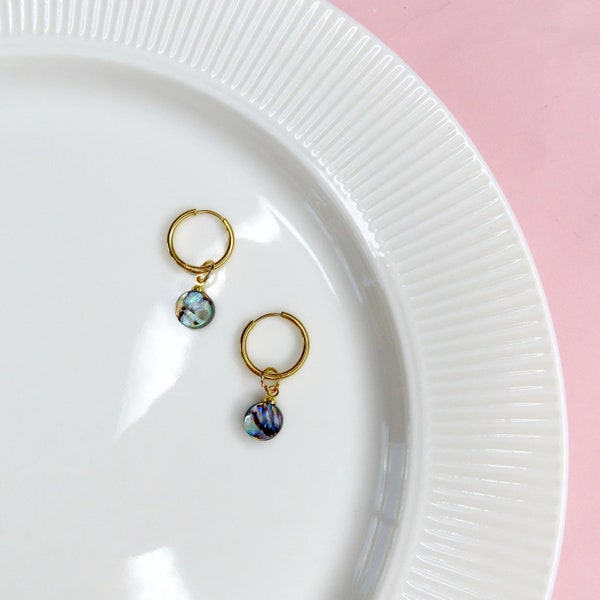 Tiny Abalone Hoop Earrings