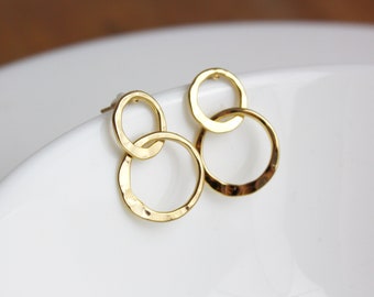 Double circle - gold plated stud earrings