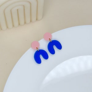 Light Pink Blue Arch Bow Earrings