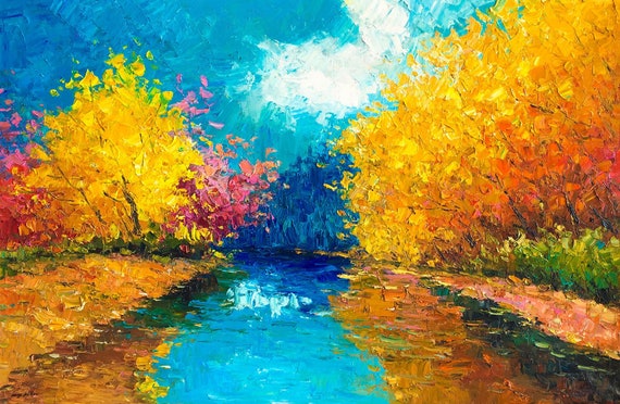 After Rain Autumn Reflections Acrylic Palette Knife Painting