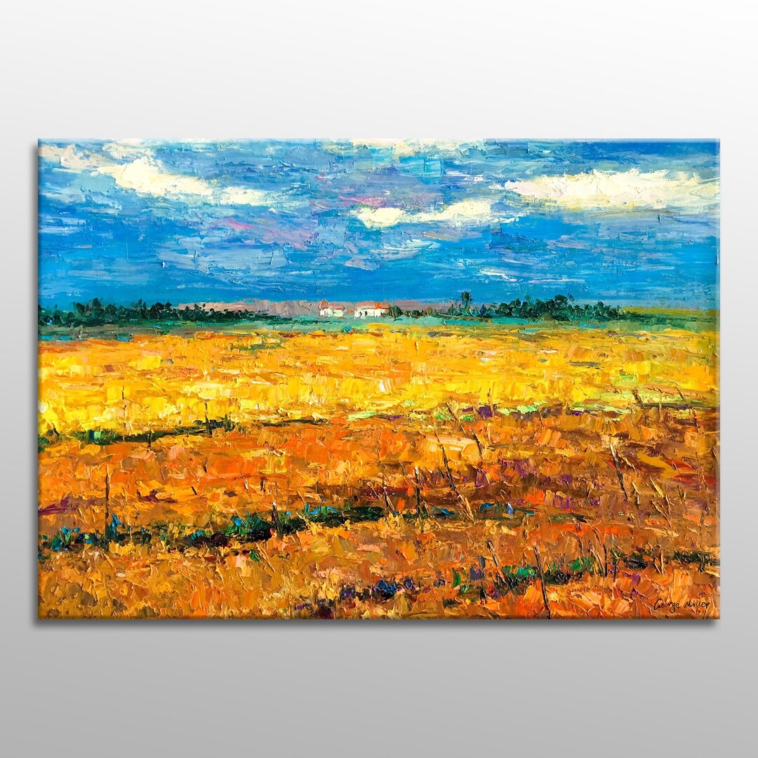 Landscape Oil Paintings Autumn Wheat Fields, Large Art, Wall Art